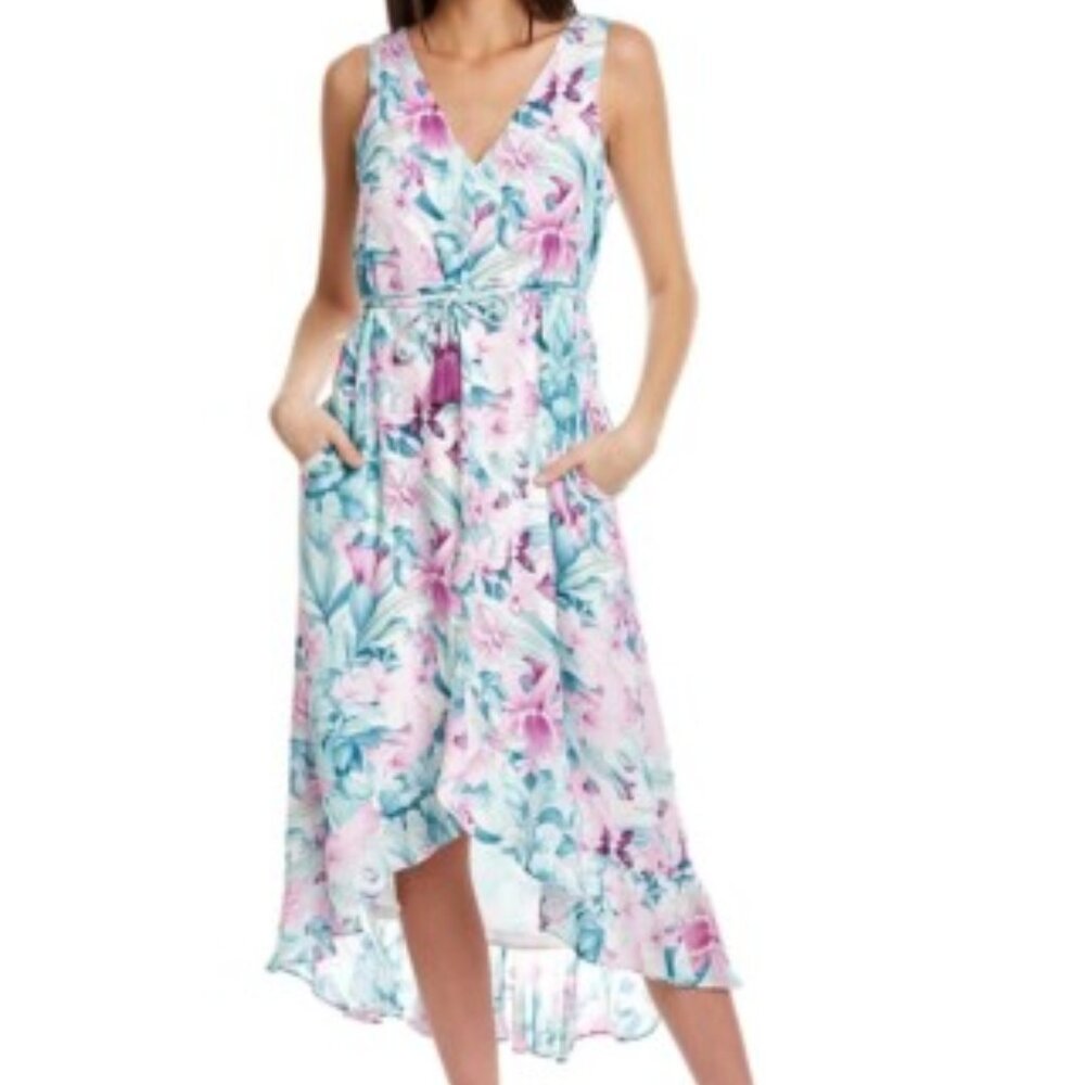 Tommy Bahama Bonita Springs Maxi Midi Dress Womens Small High Low‎ Floral Purple